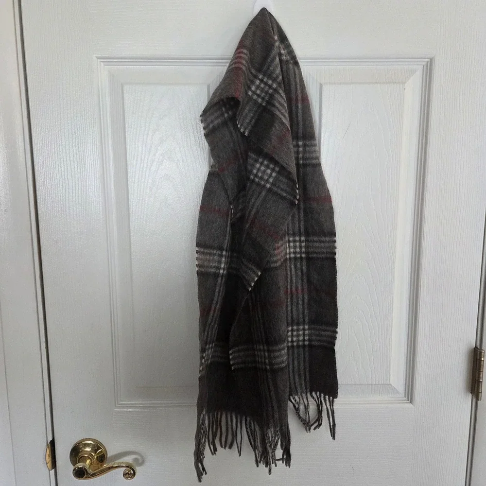 Stafford Executive 100% Cashmere Scarf Grey Plaid Made in Germany Mens Fringe